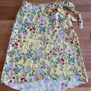 Loft Yellow Floral High Low Wrap Skirt